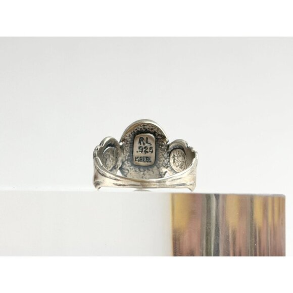 Moonstone Art Deco Sterling Silver Cabochon Israeli Made Vintage Ring - sz 10 - Picture 5 of 10